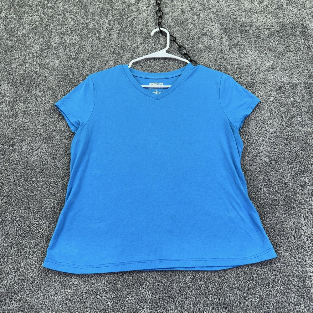 C9 Champion Shirt Womens Large Blue Duo Dry V Neck Short Sleeve Athletic Gym